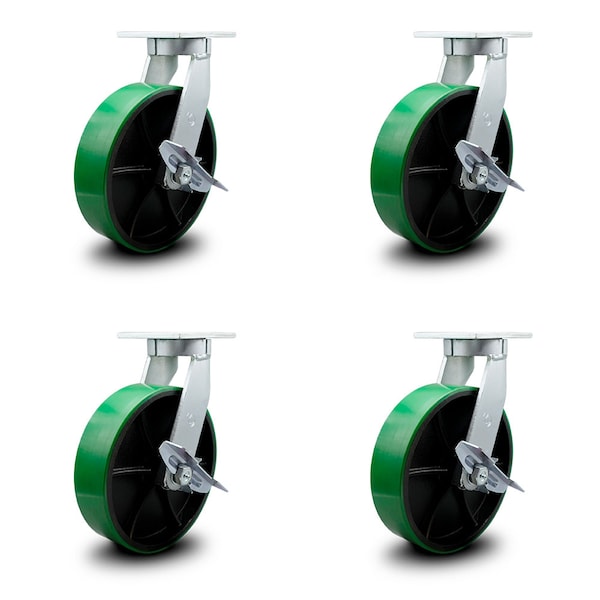 Service Caster 12 Inch Heavy Duty Green Poly on Cast Iron Caster Brakes 2 Swivel Locks, 4PK SCC-KP92S1230-PUR-GB-SLB-BSL-2-SLB-2 - main